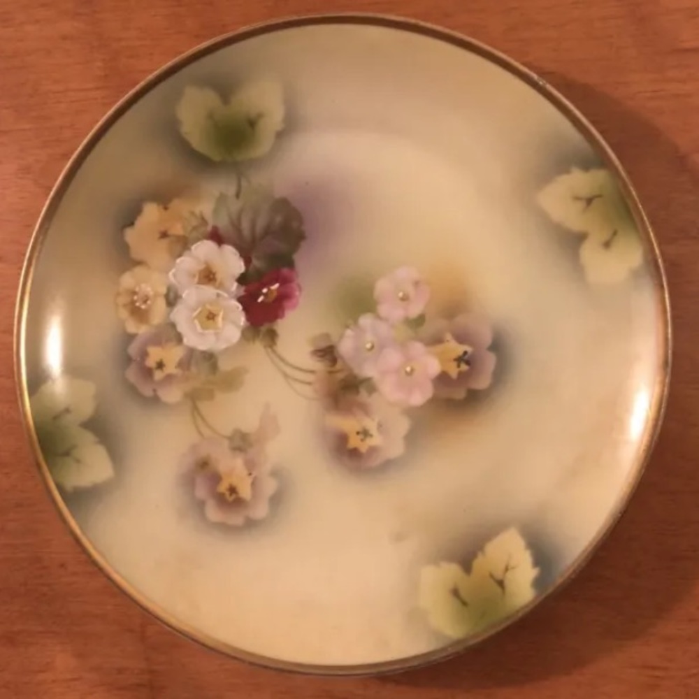 Antique Silesia Plate Germany Floral Hand-Painted 6 1/2” D Gold Rim Cottagecore